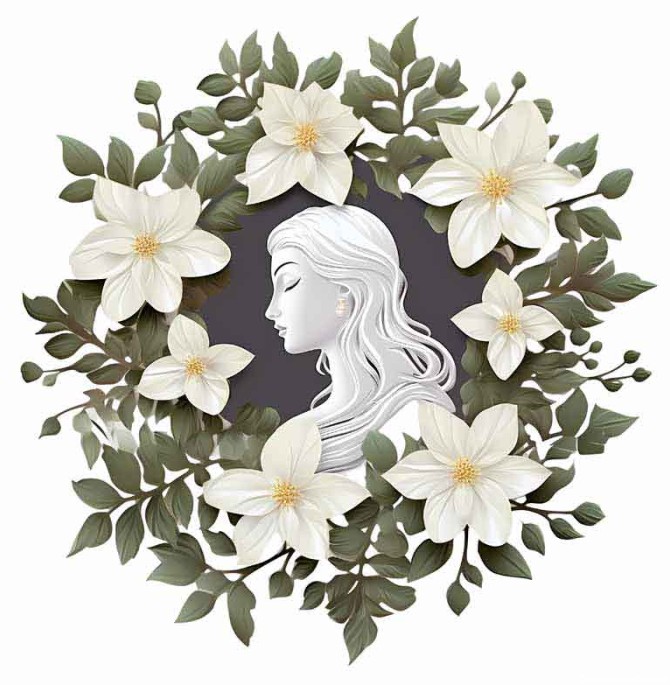 دانلود طرح نیمرخ دختر و گل های سفید