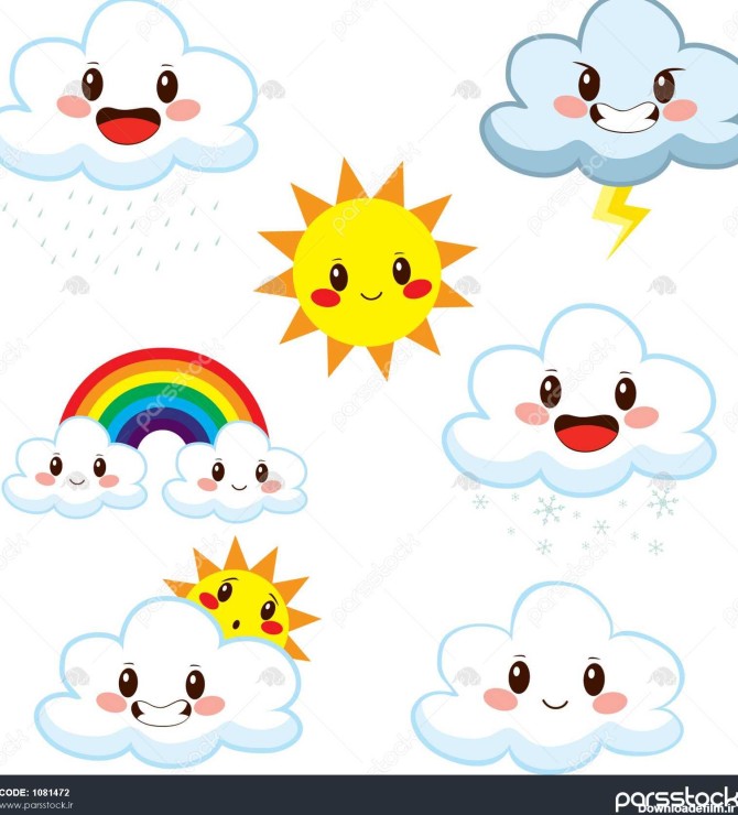 مجموعه ای از عناصر آب و هوای کارتون زیبا نشان دادن مفاهیم هواشناسی ...