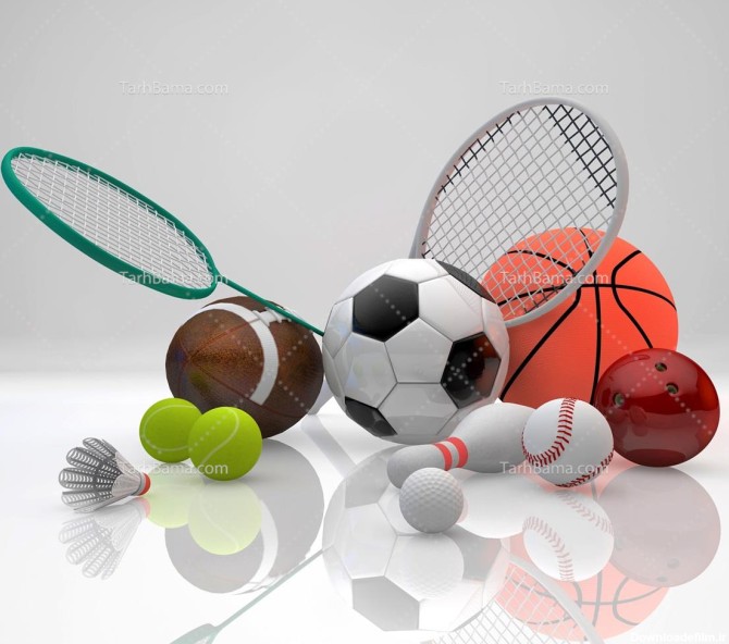 تصویر با کیفیت توپ های ورزشی و راکت تنیس