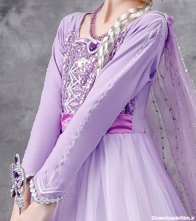 لباس پرنسس السا به همراه تاج  رنگ بنفش کد 111104