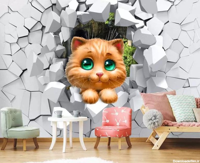 پوستر سه بعدی کارتونی گربه ملوس