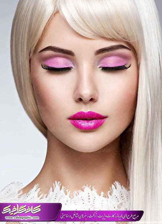 تصویر استوک بانوی مو بلوند با آرایش صورتی برای تبلیغ رنگ مو - کافه ...