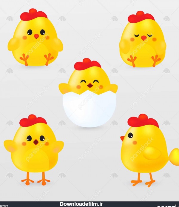جذاب کارتون جوجه تنظیم خنده دار رنگ زرد مرغ در ناهمسان موقعیت 1322872