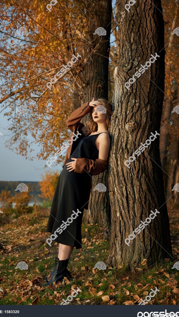 پرتره زیبا از یک زن در حومه روستا در طبیعت در پاییز 1583320