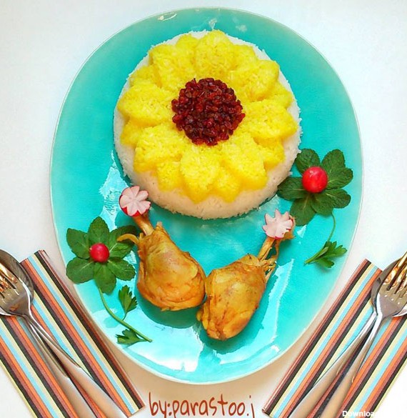 تزیین برنج با زعفران و زرشک و مرغ برای خانوم های خوش سلیقه
