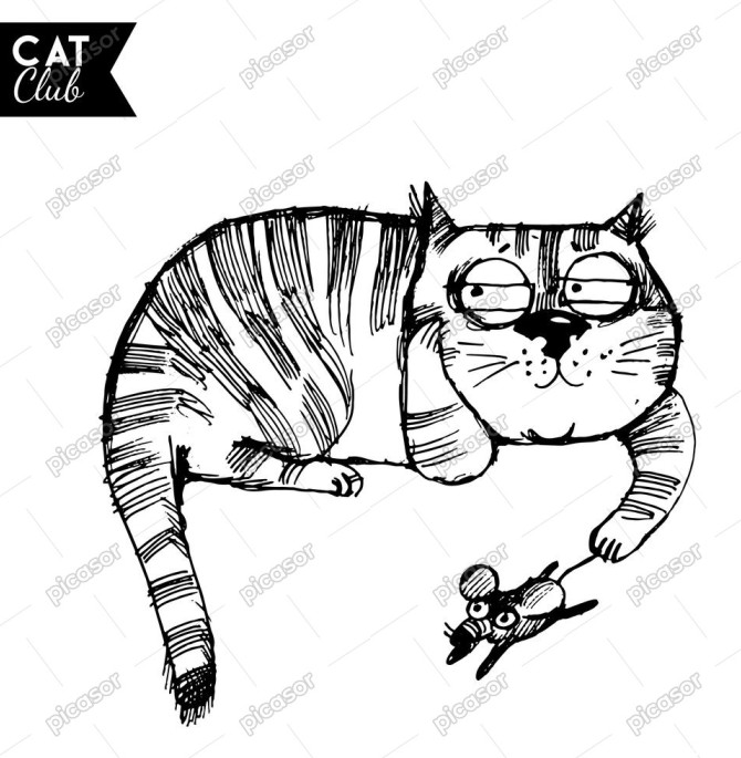 وکتور نقاشی موش و گربه طرح اسکچ کارتونی » پیکاسور