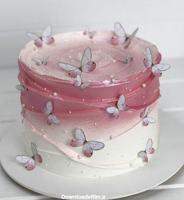 عکس مدل کیک پروانه ای صورتی برای تولد و عقد
