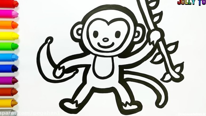 نقاشی میمون کودکانه با رنگ آمیزی