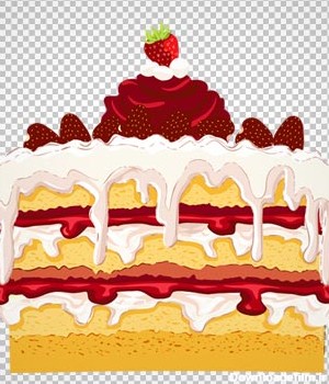 کیک توت فرنگی پر خامه ، دانلود بصورت فایل با پسوند png و ترانسپرنت و کارتونی