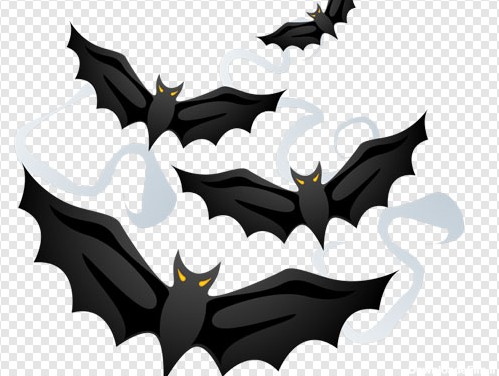دانلود تصویر دوربری شده و ترانسپرنت خفاش های سیاه در حال پرواز بصورت کارتونی با فرمت png