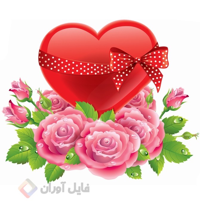 طرح لایه باز قلب عاشقانه و گل های رز | عاشقانه | فایل آوران