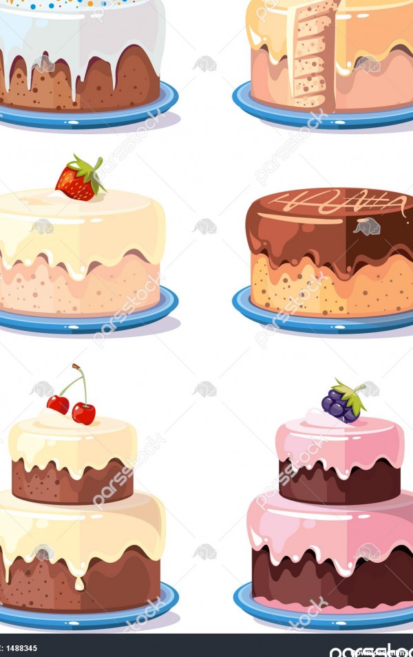 وکتور کیک های خوشمزه وکتور کیک در سبک کارتونی کیک تولد با تصویر ...