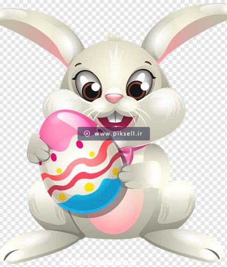 فایل دوربری شده شخصیت کارتونی خرگوش سفید و تخم مرغ رنگی