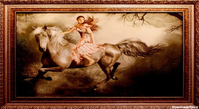 تابلو فرش دستبافت دختر سوار بر اسب | فروشگاه اینترنتی تابلو فرش فخفوری