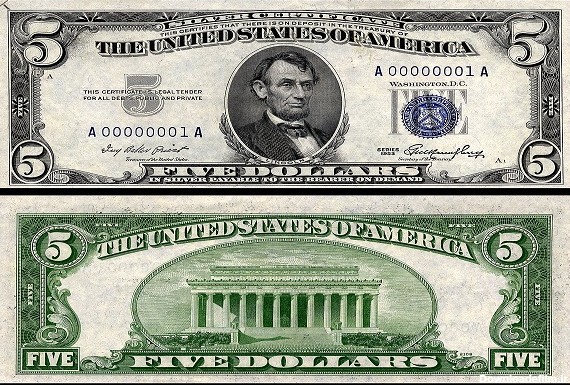 پنج دلاری انواع اسکناس‌ دلار