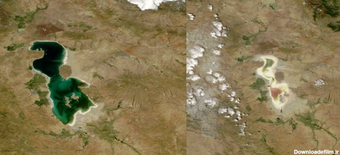تصاویر هوایی از نابودی دریاچه ارومیه در طی ۲۰ سال + عکس