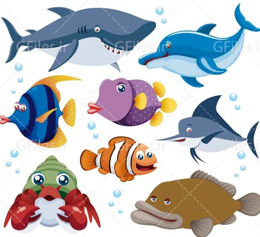 دانلود فایل وکتوری مجموعه حیوانات دریایی (ماهی های دریا)
