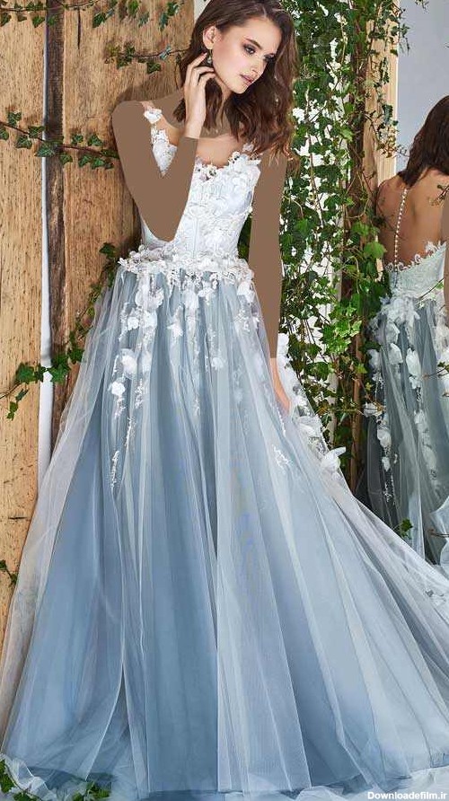 لباس عروس آبی حریر
