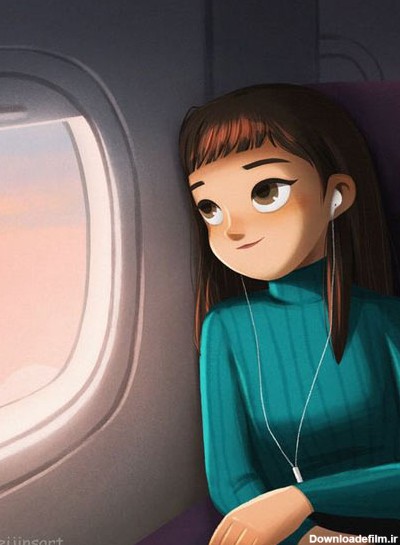 عکس دختر کارتونی در هواپیما