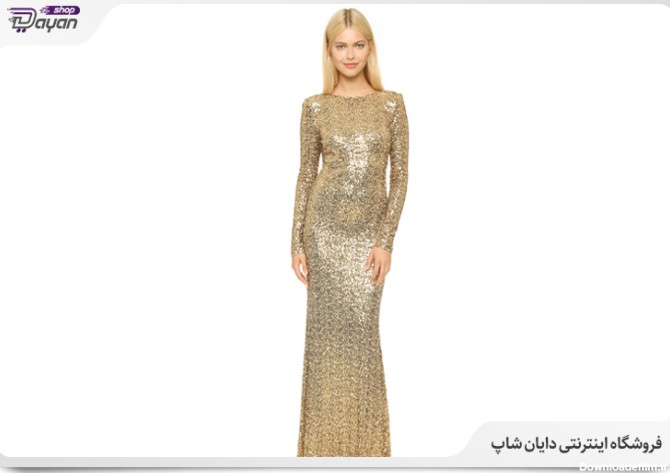 مدل لباس پولکی طلایی بلند مجلسی
