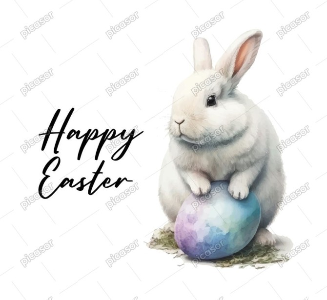 وکتور نقاشی خرگوش با تخم مرغ رنگی طرح واقعی سبک آبرنگ » پیکاسور