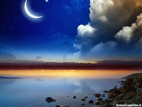 عکس با کیفیت از ماه روی آب دریا (شب مهتابی)