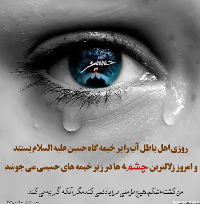 امام حسین (ع): چشمه های اشک  من کشته اشکم. هیچ مؤمنی مرا یاد نمی کند مگر آنکه  گریه می کند.( بحار الانوار، ج 44، ص .279)