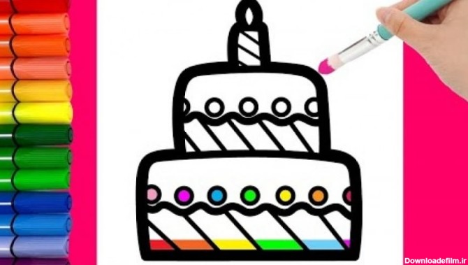 آموزش نقاشی کودکانه _ نقاشی بسیار زیبای کیک تولد