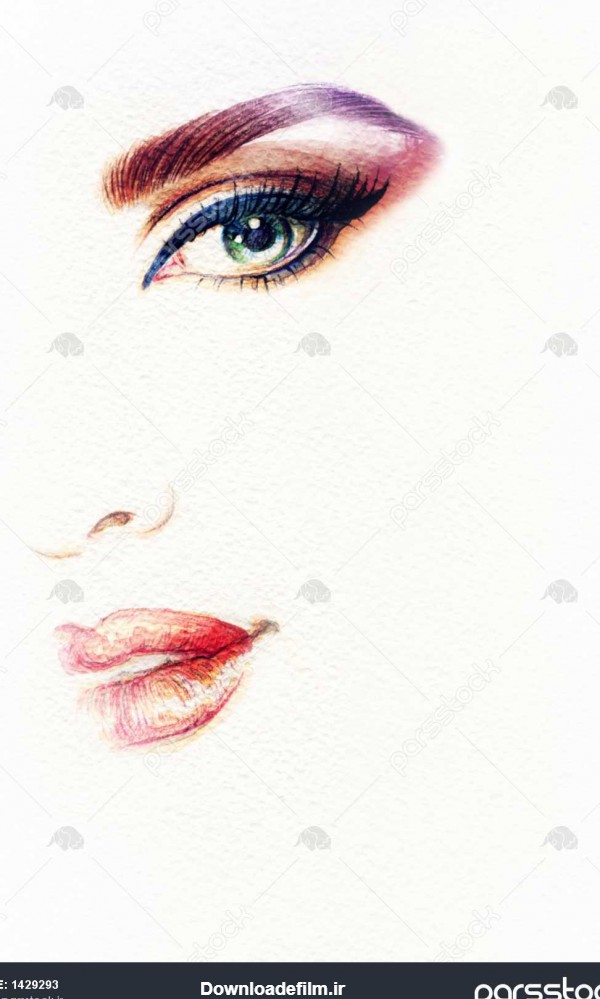 چهره زن زیبا آرایش های رنگارنگ چكيده آبرنگ تصویر مد 1429293