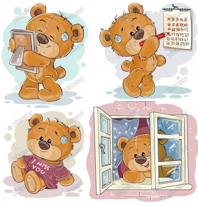 4 وکتور تدی بر کارتونی عاشق - وکتور خرس پشت پنجره طرح کارتون ...