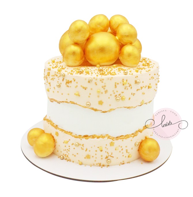 کیک تولد توپ توپی طلایی | کیک و شیرینی فریستا