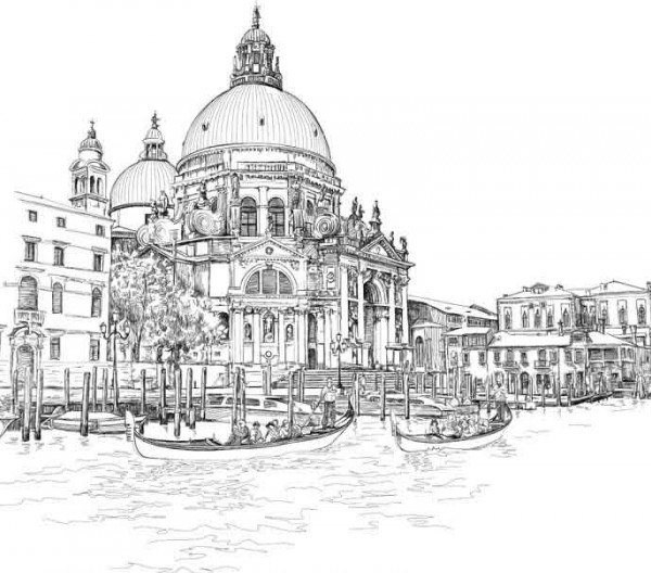 دانلود تصویر نقاشی سیاه و سفید کاخ کنار رودخانه | تیک طرح مرجع ...