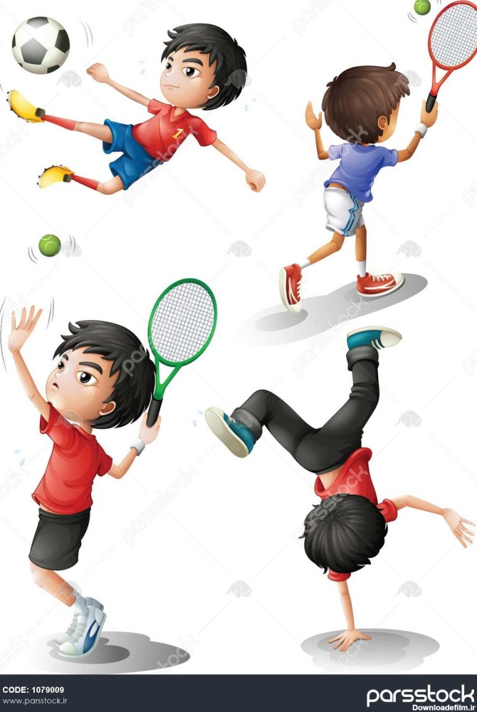 تصویر از چهار پسران بازی های ورزشی مختلف در یک پس زمینه سفید 1079009