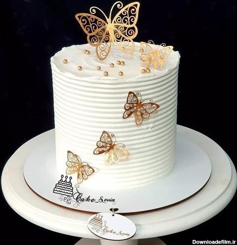 خرید و قیمت کیک تولد پروانه طلایی، کیک خامه ای یک کیلویی | ترب