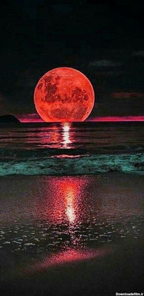 زیبا مهتاب ماه ساحل شب دریا عاشقانه - عکس ویسگون