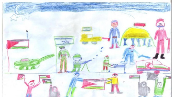 تصویری از نقاشی دانش آموز ایذه‌ای در حمایت از عملیات طوفان الاقصی