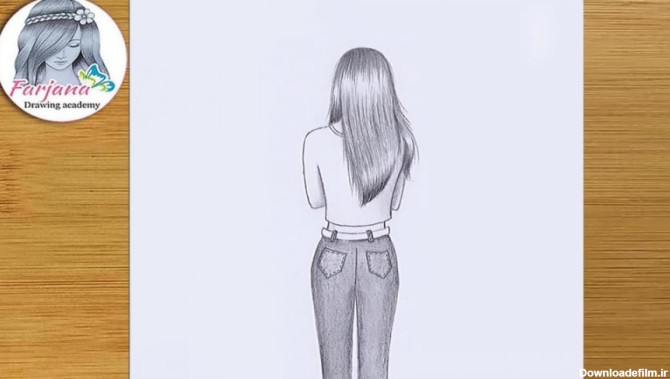 طرح ساده با مداد دختری با شلوار جین -آموزش نقاشی / نقاشی کودکانه