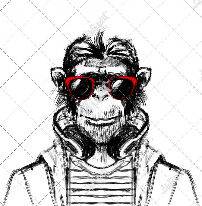 تصویر استایل خفن میمون با عینک افتابی و هدست