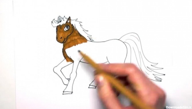 آموزش نقاشی اسب کودکانه رنگ آمیزی