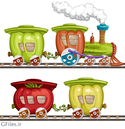 وکتور واگن های کارتونی و میوه ای قطار بصورت لایه باز