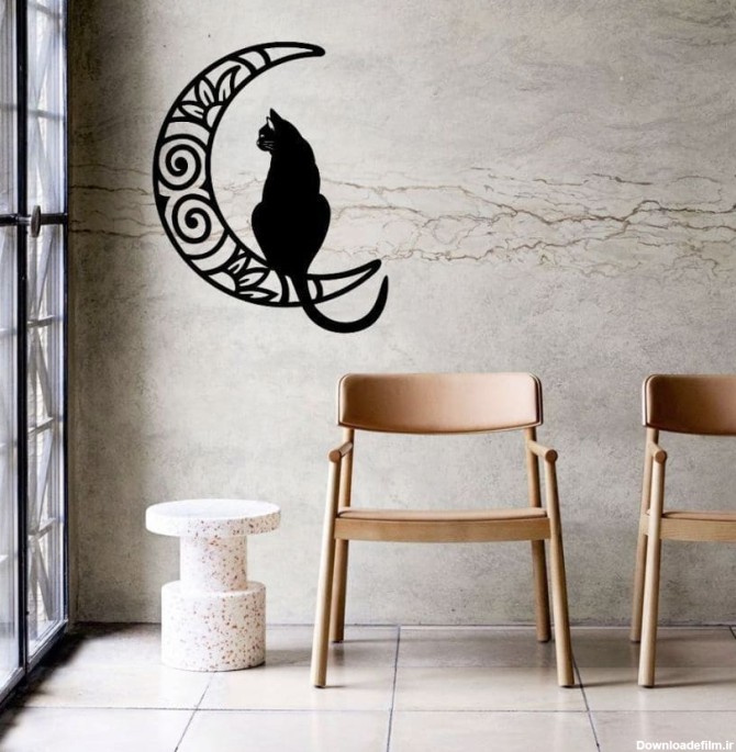 استیکر دیواری طرح گربه روی ماه ، کد 847