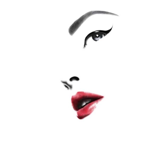 دانلود تصویر نقاشی سیاه و سفید چهره دختر با لب سرخ