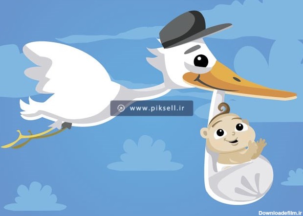 فایل لایه باز گرافیکی با طرح لک لک در حال حمل نوزاد