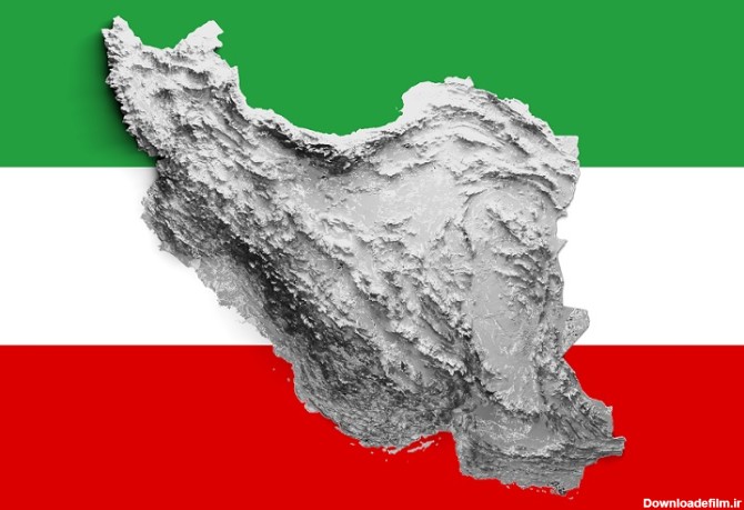 عکس نقشه سه بعدی ایران با بک گراند پرچم ایران