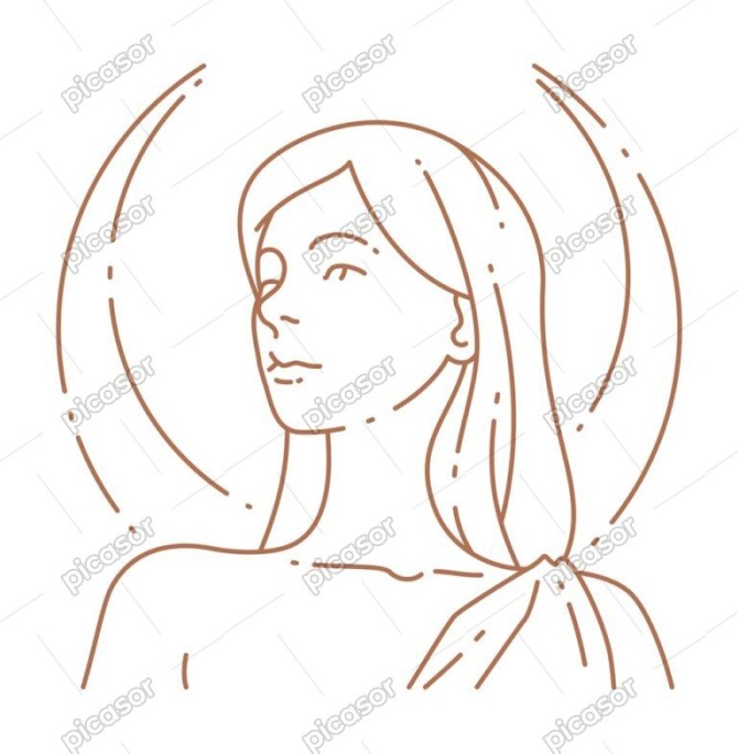 وکتور نقاشی زن زیبا با هلال ماه طرح خطی » پیکاسور