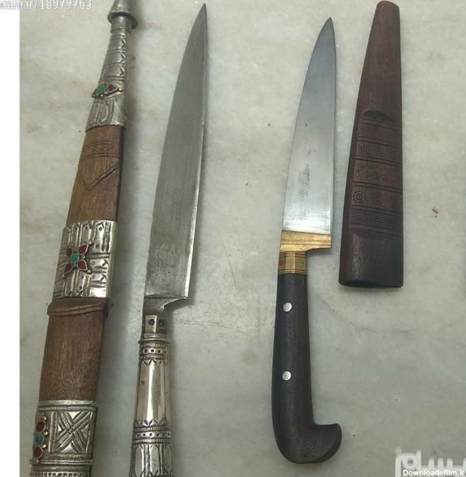 چاقو قدیمی جوهر همراه غلاف اصلی و دسته نقره کاری