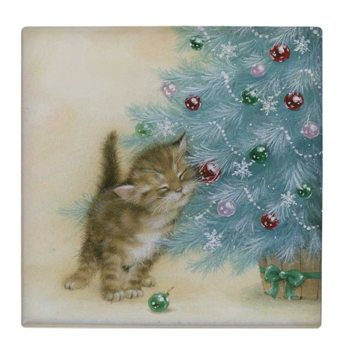 قیمت و خرید زیر لیوانی طرح نقاشی گربه و درخت کریسمس کد ...