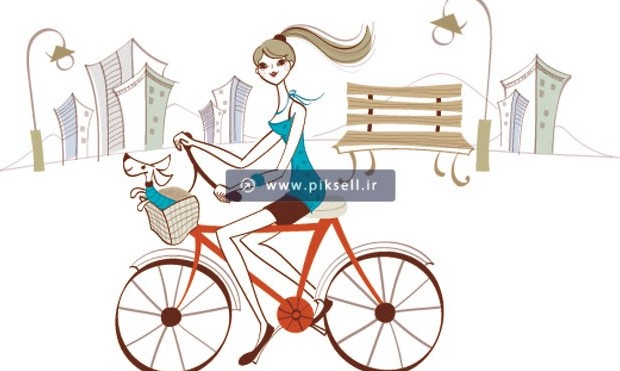 دانلود وکتور طرح گرافیکی و کارتونی دختر دوچرخه سوار