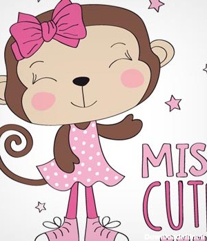 طرح لایه باز کارتونی میمون کوچولو (Miss Cute) با فرمت های وکتوری eps و ai