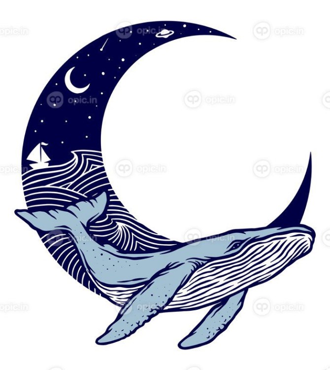 وکتور هلال ماه حاوی نقاشی نهنگ | اوپیک
